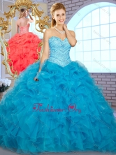 Recommended Ball Gown Teal Quinceanera Gowns with Beading and Ruffles SJQDDT377002-1FOR