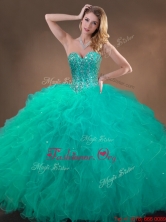 Recommended Beaded and Ruffles Quinceanera Gowns in Turquoise SWQD050MTMT-1FOR