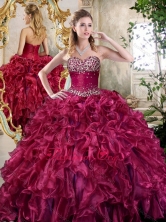 Recommended Burgundy Quinceanera Gowns with Beading and Ruffles SJQDDT393002-1FOR