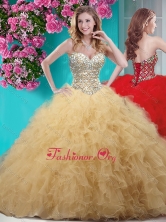 Recommended Gold Really Puffy Quinceanera Dress with Beading and Ruffles SJQDDT660002FOR
