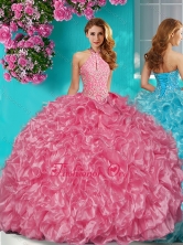 Recommended Halter Top Puffy Skirt Quinceanera Dress in Beading and Ruffles SJQDDT630002FOR