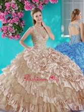 Recommended Layers and Beaded Champagne Sweet 16 Dress in Organza and Taffeta SJQDDT673002FOR