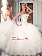 Recommended Strapless White Quinceanera Dresses with Appliques and Beading XFQD1009FOR