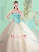 Recommended Sweetheart Beading and Appliques Champagne Quinceanera Dresses  SJQDDT382002-1FOR