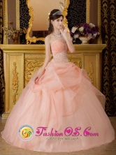 Tampico Mexico Wholesale Beaded Decorate With Baby Pink Romantic Strapless Quinceanera Dress for Prom Style QDZY226FOR 