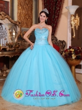 Tlalnepantla de Baz Mexico Customer Made Wholesale Pretty Baby Blue Sweetheart Beaded Decorate Quinceanera Dress Made In Tulle and Taffeta Style QDZY735FOR 