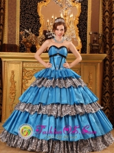 Tlaquepaque Mexico Wholesale Leopard Sky Blue Customized Cake Ball Gown Layered Ruffles  Style QDZY034FOR  