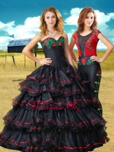 Two For One Black Quinceanera Dresses with Embroidery and Ruffled Layers XFQD1072FOR