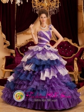 Uruapan Mexico Wholesale Multi-color One Shoulder Ruffles Gorgeous  For 2013 A-line Quinceanera Dress Style QDZY125FOR 
