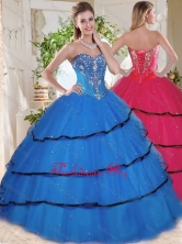 Wonderful Beaded and Ruffled Layers Blue Quinceanera Gown in OrganzaSJQDDT740002FOR