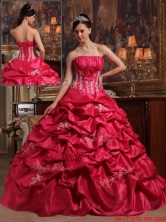 2016 Elegant Coral Red Ball Gown Strapless Quinceanera Dresses QDZY466AFOR
