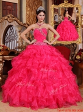2016 Latest Coral Red Ball Gown Floor Length Quinceanera Dresses QDZY032AFOR