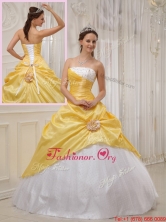 2016 New Arrival Yellow Ball Gown Strapless Quinceanera Dresses QDZY366AFOR