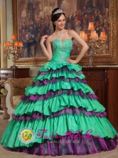 Achutupo Panama Taffeta and Organza Green and Purple Beading For 2013 Sweet Quinceanera Dress With Sweetheart wholesale Style QDZY331FOR  