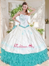 Exclusive Ruffled and Beaded Asymmetrical Quinceanera Dresses with White and Aqua BlueSJQDDT693002FOR