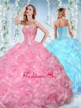 Fashionable Beaded and Bubble Organza Detachable Quinceanera Dress in Rose PinkSJQDDT535002FOR