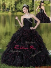 Fashionable Ruffles Layered and Beading Quinceanera Gowns in Black ZY781CFOR