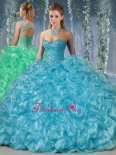 Gorgeous Beaded and Ruffled Big Puffy Quinceanera Dress in Aque Blue 