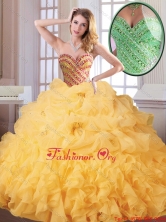 Hot Sale Winter Beading and Ruffles Quinceanera Dresses in Gold SJQDDT174002FOR