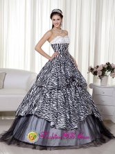 La Cabima Panama Beading and Ruch 2013 Quinceanera Dress Luxurious A-line Sweetheart Floor-length Zebra and Organza for Formal Evening Style MLXN105FOR 