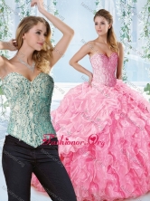 Lovely Rose Pink Detachable Quinceanera Dress with Beaded Bodice and Ruffles SJQDDT538002AFOR
