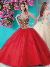 New Arrival Applique and Rhinestoned Big Puffy Quinceanera Dress in Red SJQDDT659002FOR