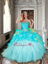 New Arrival Ball Gown Aqua Blue Quinceanera Dresses with Beading and Ruffles XFQD1020FOR