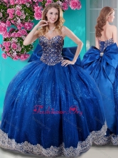 New Arrival Ball Gown Sequins Bowknot and Beaded Royal Blue Quinceanera Dress with Sweetheart SJQDDT681002FOR