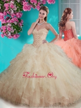 New Arrival Beaded and Ruffled Big Puffy Quinceanera Dress in Champagne SJQDDT641002FOR