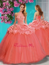 New Arrival Beaded and Ruffled Big Puffy Quinceanera Dress with Halter Top SJQDDT629002FOR