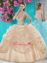 New Arrival Big Puffy Champagne Quinceanera Dress with Beading and Bubbles SJQDDT675002FOR