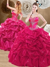 New Arrival Brush Train Hot Pink Sweet 16 Dresses with Pick Ups SJQDDT475002FOR