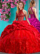 New Arrival Halter Top Brush Train Quinceanera Dress with Beading and Ruffles SJQDDT621002FOR