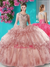 New Arrival Puffy Beaded Bodice Scoop Organza Quinceanera Gown in Brown SJQDDT672002-1FOR