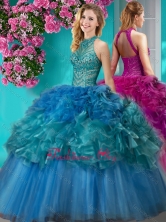 New Arrival Really Puffy Beaded and Ruffled Quinceanera Gown with  Halter Top SJQDDT616002FOR
