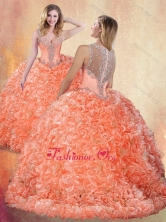 New Arrival Straps Brush Train Quinceanera Dresses with Ruffles and Appliques SJQDDT421002FOR