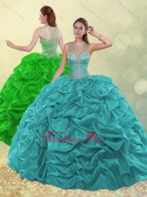New Arrival Through Scoop Beaded and Bubble Green Quinceanera Dress SJQDDT493002FOR