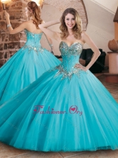 New Arrival Visible Boning Tulle Beaded Quinceanera Dress in Aqua Blue XFQD1049FOR
