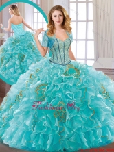 New Arrivals Aqua Blue Quinceanera Dresses with Beading and Ruffles SJQDDT182002FOR