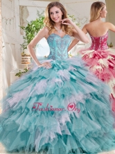 Popular Beaded and Ruffled Big Puffy New Arrival Quinceanera Dresses in Blue and WhiteSJQDDT734002FOR
