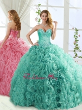 Popular Rolling Flower Mint Detachable Quinceanera Dresses with Brush Train