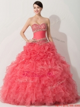 Princess Coral Red Quinceanera Dresses with Beading and Ruffles THQD004FOR