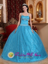 Puerto Caimito Panama Spaghetti Straps Sequin And Beading Decorate Popular Teal Quinceanera Dress  For 2013 Style Style QDZY715FOR