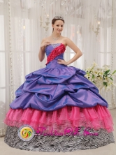 Rio Hato Panama  Colorful Exclusive Quinceanera Dress With purple Taffeta and pink Organza and Zebra Pick-ups in Summer Style QDZY441FOR
