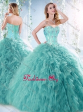 Romantic Beaded and Ruffled Aquamarine Detachable Quinceanera Dress with Brush Train SJQDDT532002FOR