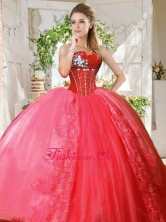 Romantic Puffy Skirt Beaded and Applique New Arrival Quinceanera Dresses in Coral RedSJQDDT742002FOR