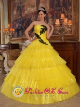 2013 Summer Yellow Quinceanera Dress With Appliques Bodice Strapless In Illinois Limon  Costa Rica Style QDZY277FOR  