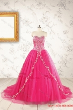 2015 Beautiful Hot Pink Quinceanera Dresses with Beading and Appliques FNAO5935-2FOR