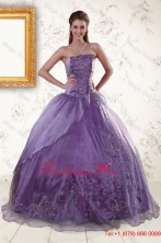 2015 Discount Purple Strapless Appliques Quinceanera Dresses XFNAO276lFOR