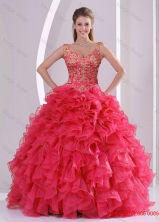 2015 Modern Beading and Ruffles Quince Dresses in Red QDDTA6001-5FOR